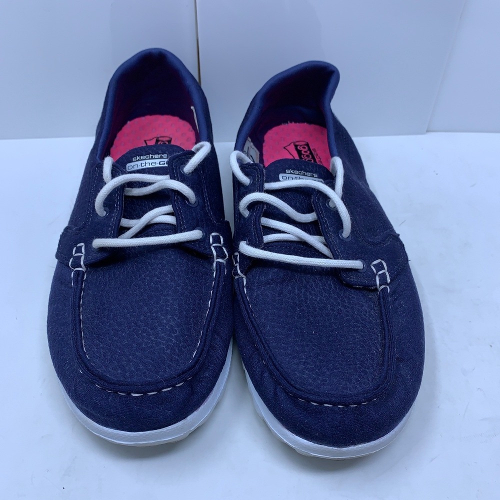 Skechers Womens 8 Navy Blue Goga Mat On-The-Go 13780 Boat Shoes